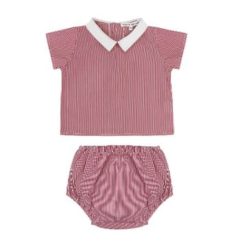 Little Parni Red & White Stripe Bloomer Set with Collar