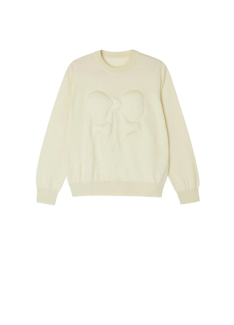 JNBY Cream Long Sleeve Knit Sweater with Puffy Bow