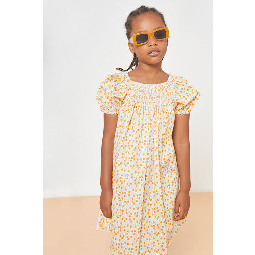 Mipounet Pale Yellow Floral Ruched Top Dress