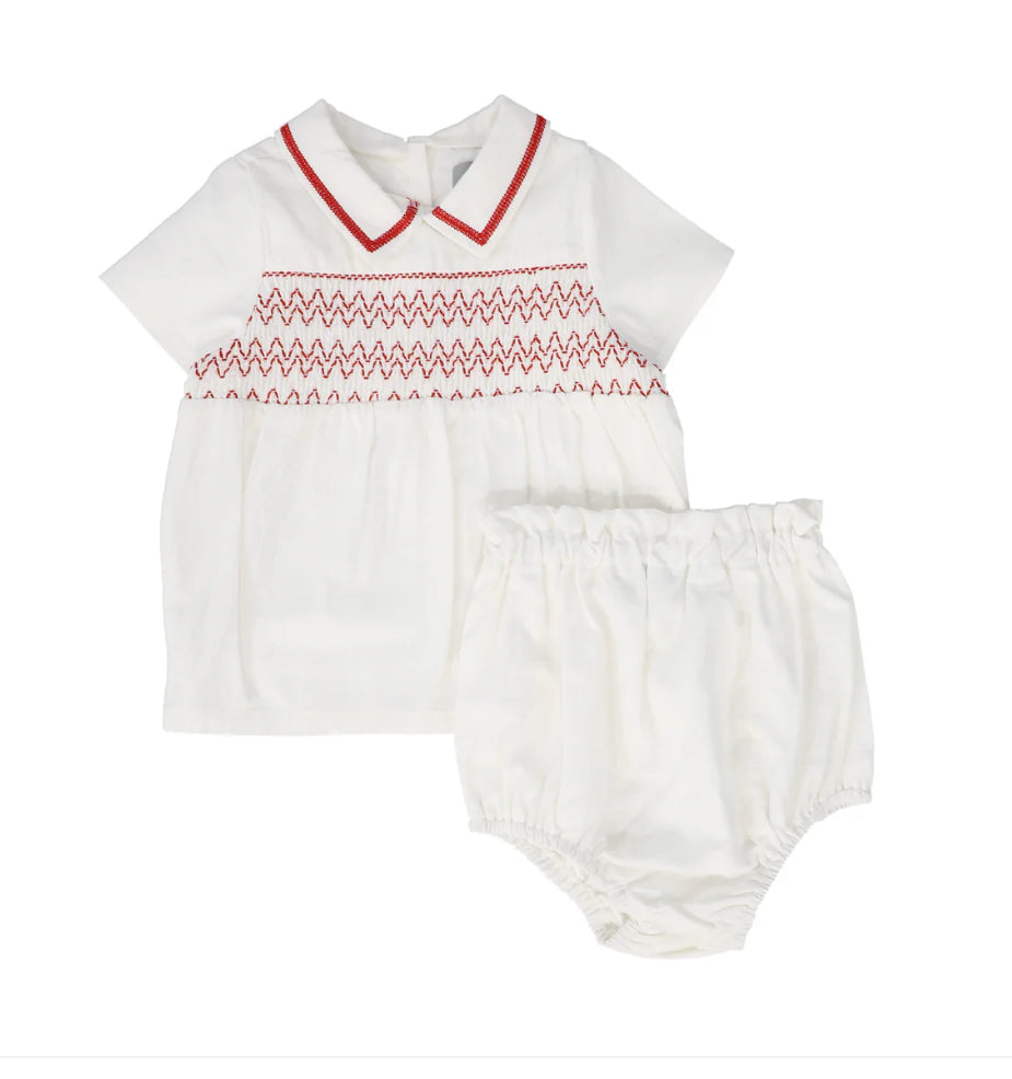 Bace White Baby Set with Red Stitching