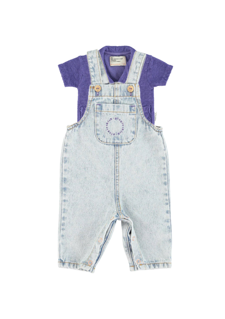 Piupiuchick Purple Terry Polo with Denim Overall