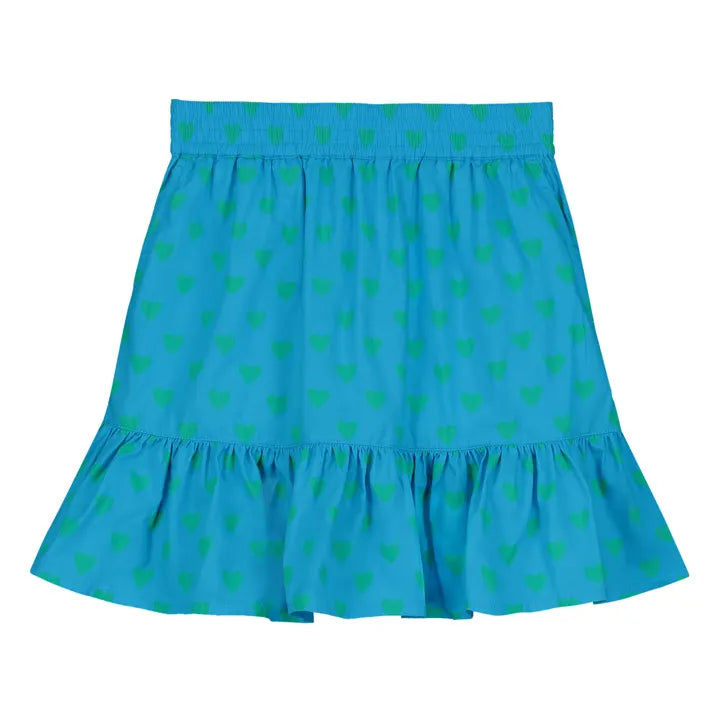 Holi & Love Blue Skirt with Green Hearts