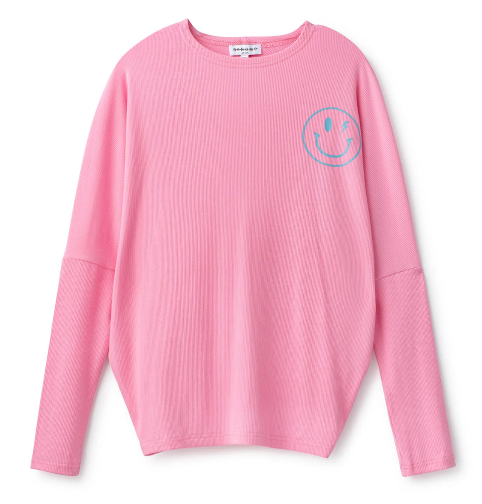 Noname Pink Dolman Sleeve Tee with Blue Smiley