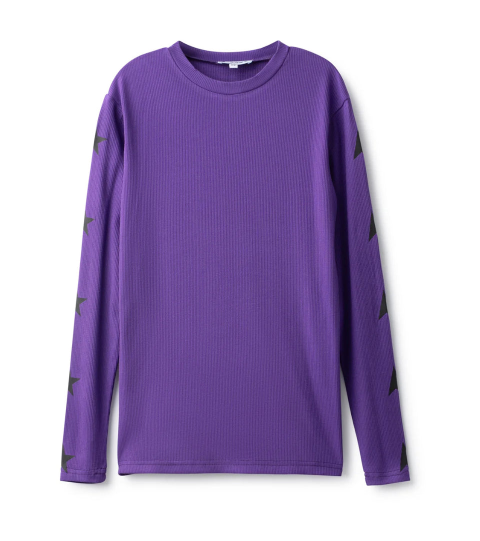 Noname Purple Ribbed Tee with Black Star Sleeves and Back