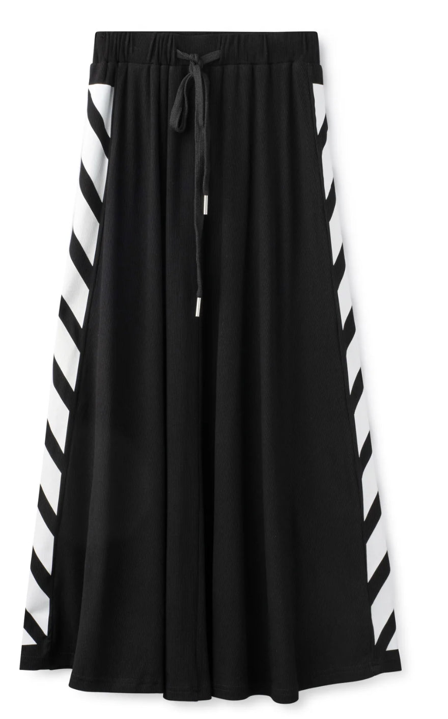 Noname Long Black Ribbed Skirt with White Side Details