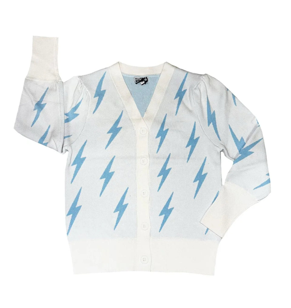 Noname White Cardigan with Blue Lightning Bolts