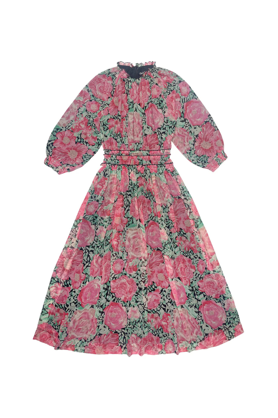 Elle Oh Elle Pink & Green Floral Dress with Cinched Waist