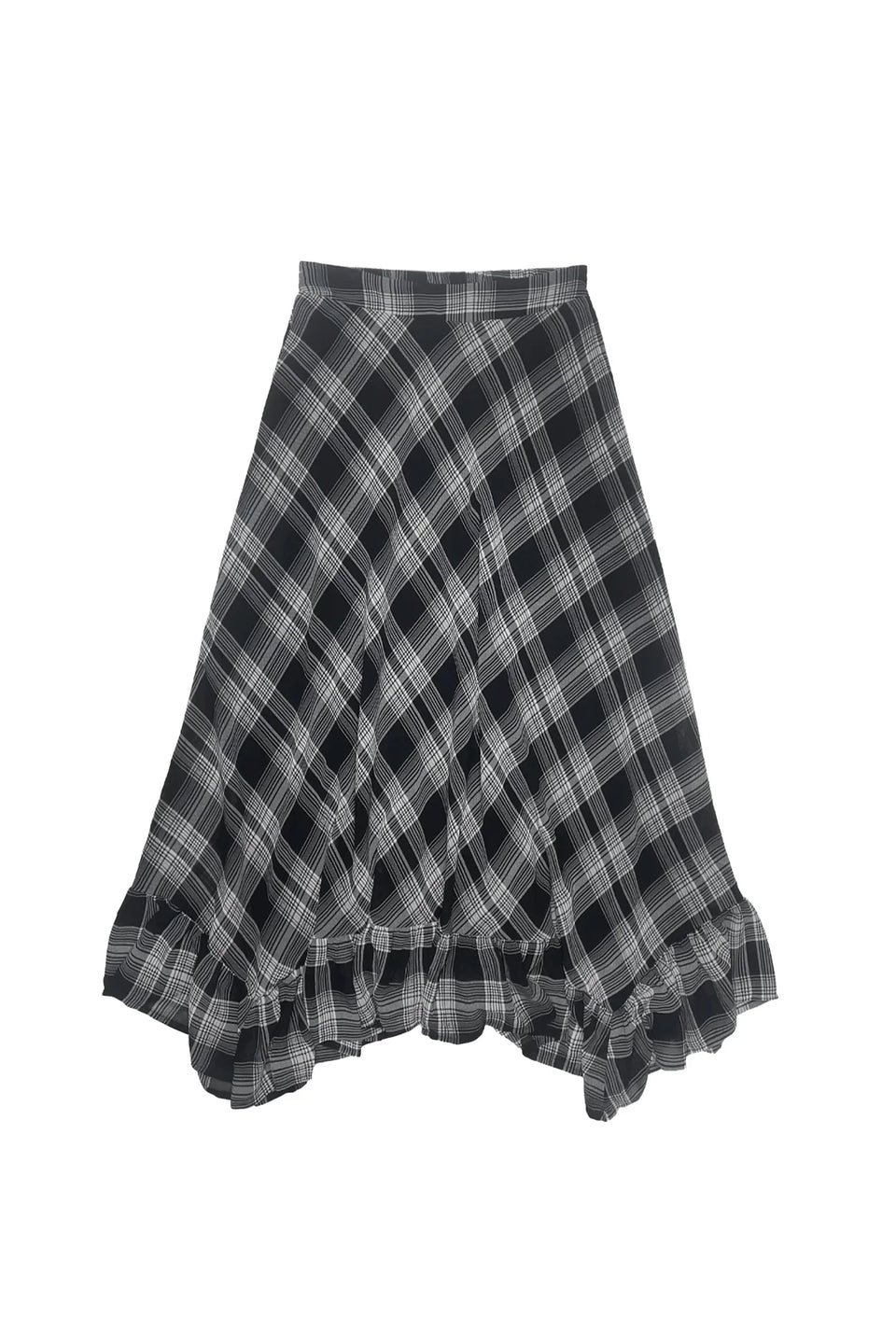 Elle Oh Elle Checkered Skirt with Ruffle Asymmetrical Bottom