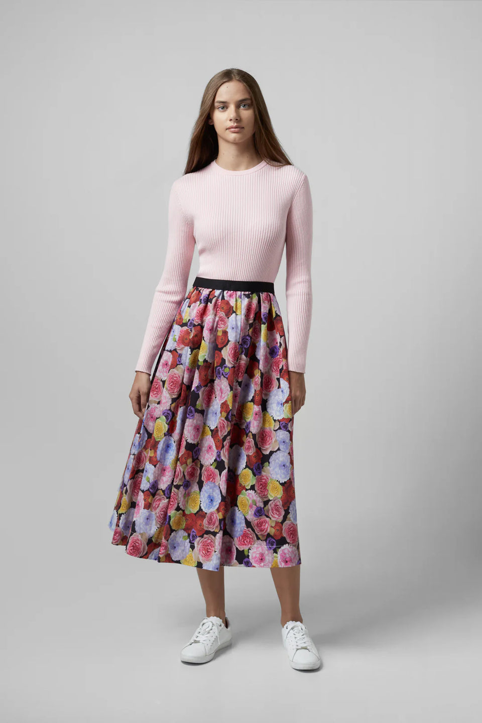 Elle Oh Elle Multicolor Rose Wide Pleat Skirt