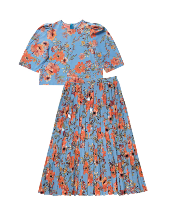 Elle Oh Elle Blue Midi Set with Orange Flowers