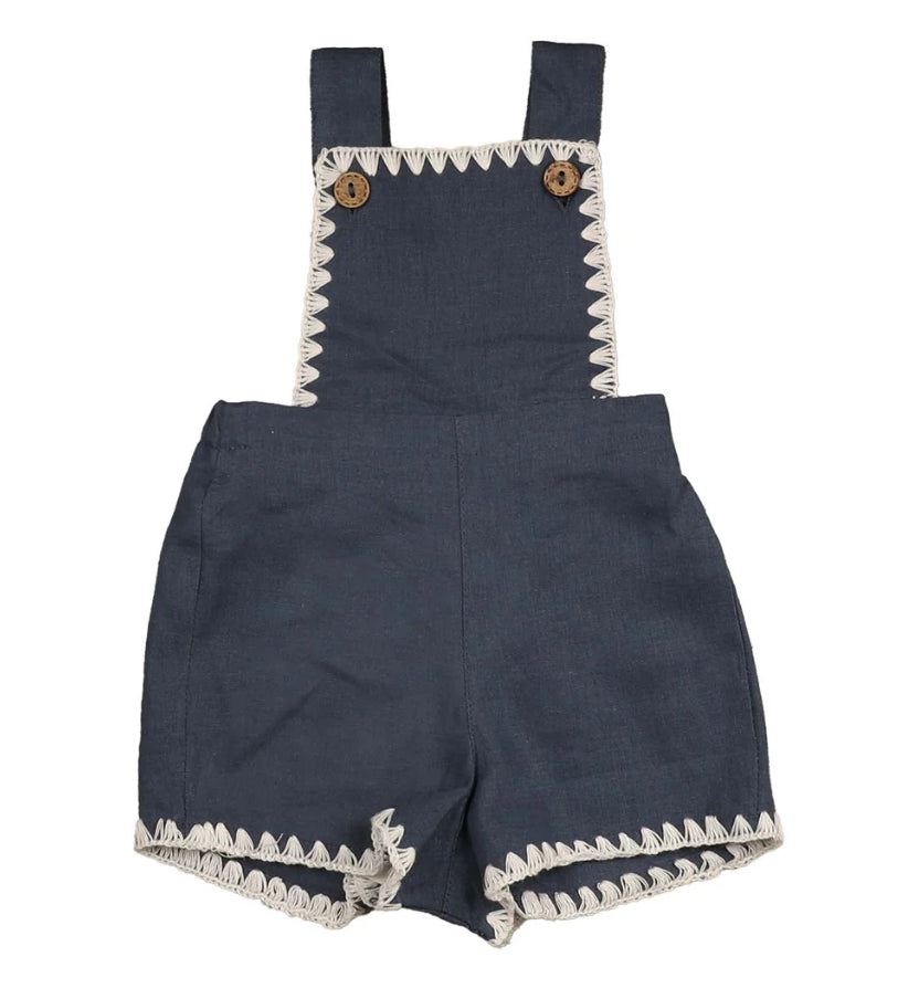 Noma Navy Linen Overall with White Stitching