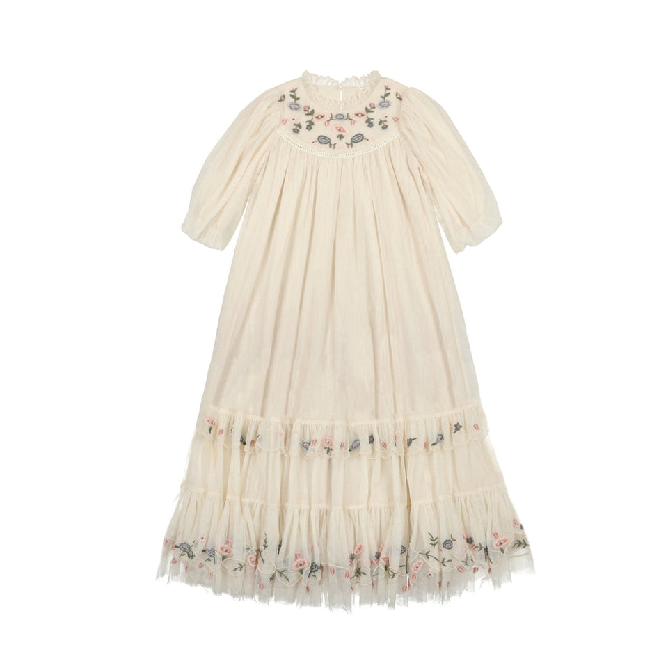 Soiree Cream and Floral Gown- 3/4 Sleeves