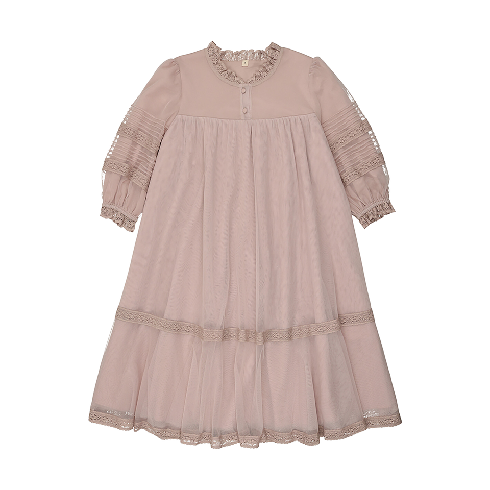 Soiree Mauve Tulle Dress- 3/4 Sleeves