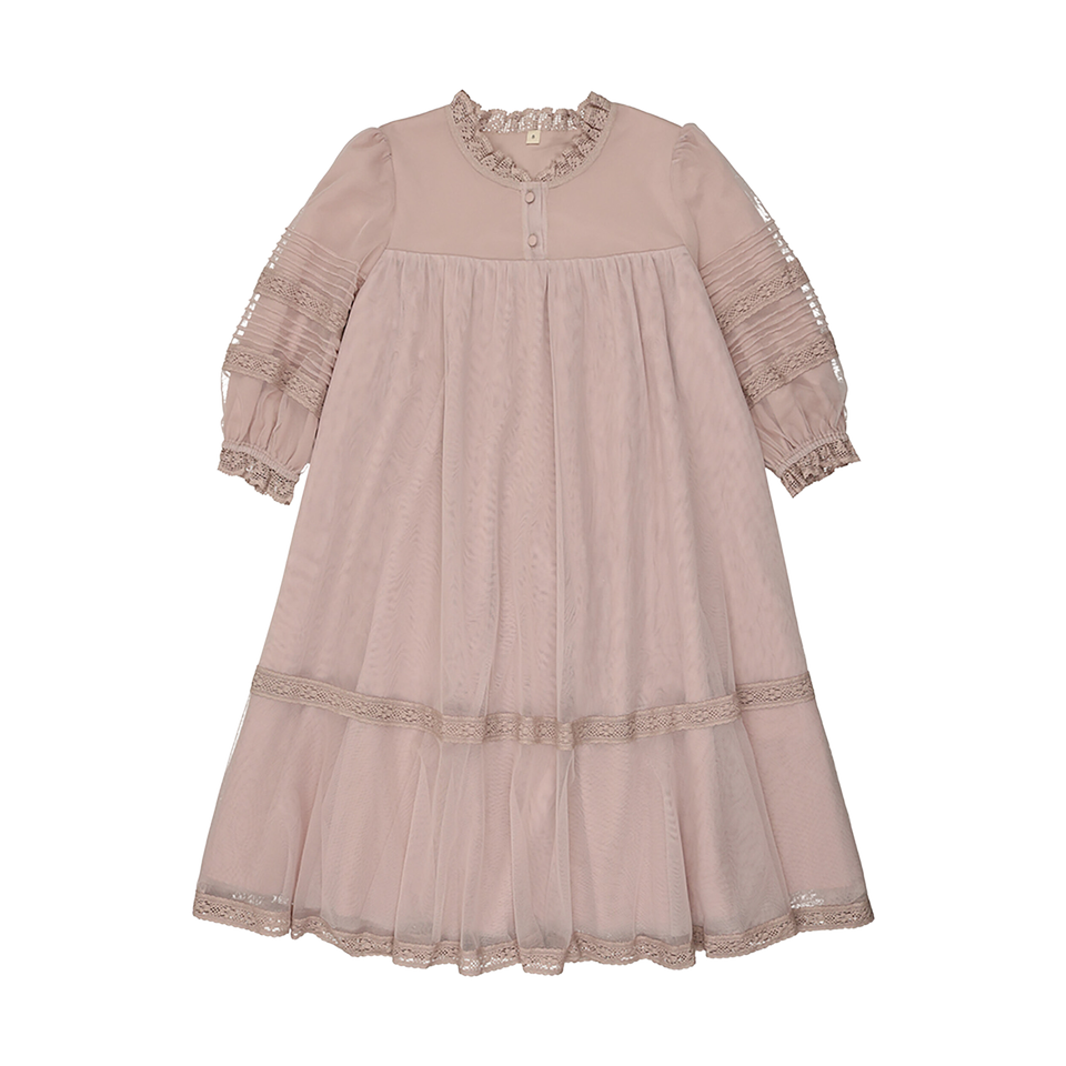 Soiree Mauve Tulle Dress- Short Sleeves