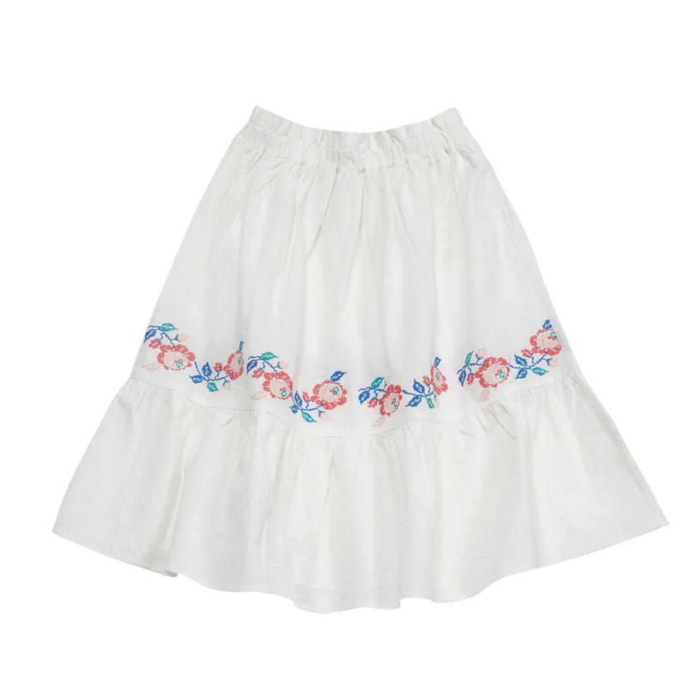 Cera Una Volta Embroidered White Jane Skirt