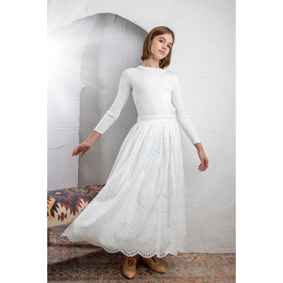 Hev White Knit and Eyelet Dress