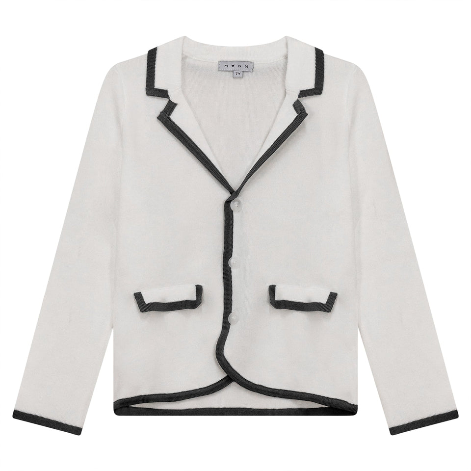 Mann White Knit Blazer with Green Trim