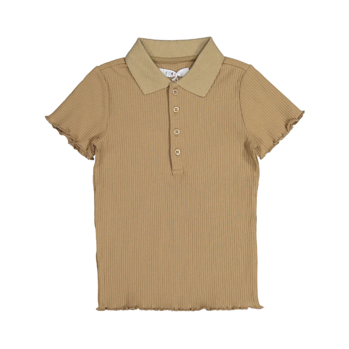 Coco Blanc Brown Ribbed Girl’s Polo-Short Sleeves