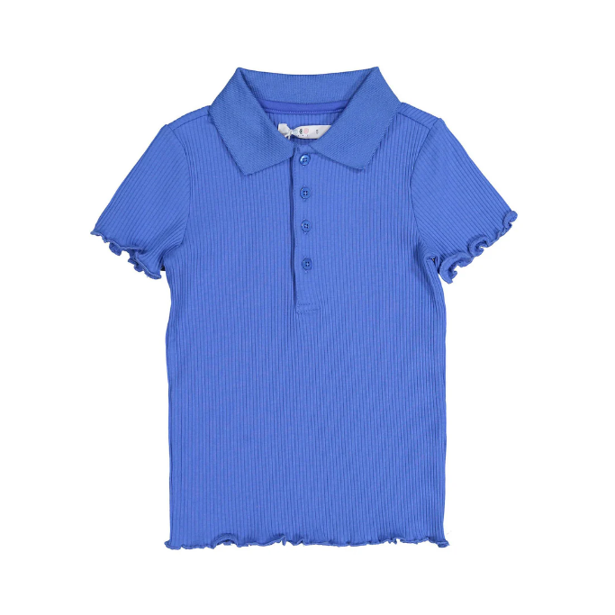 Coco Blanc Blue Ribbed Girl’s Polo-Short Sleeves