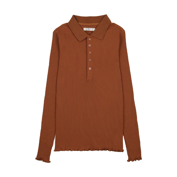 Coco Blanc Rust Ribbed Girl’s Polo-Long Sleeves