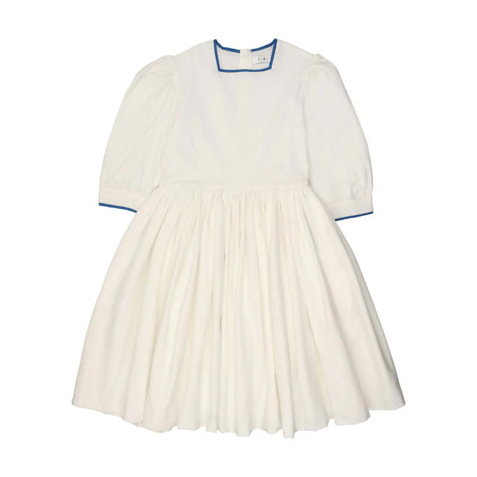 Coco Blanc White Dress with Blue Trim- 3/4 Sleeves