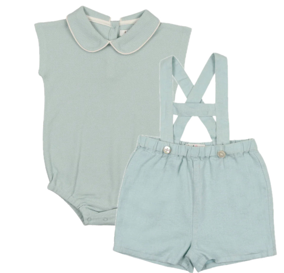 Coco Blanc Blue Linen Romper Set