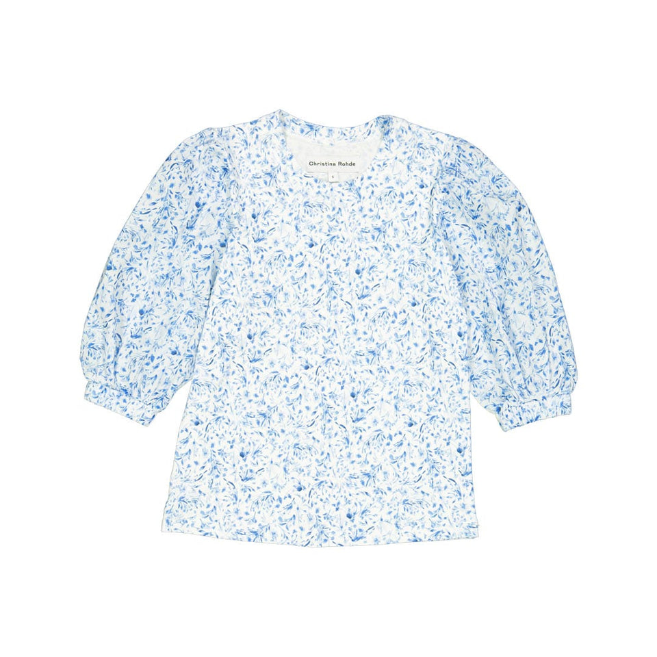 Christina Rohde Blue Floral Top With Blouse Sleeves