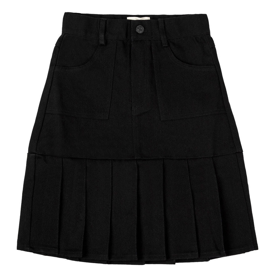 Mini Nod Pleated Black Denim Skirt