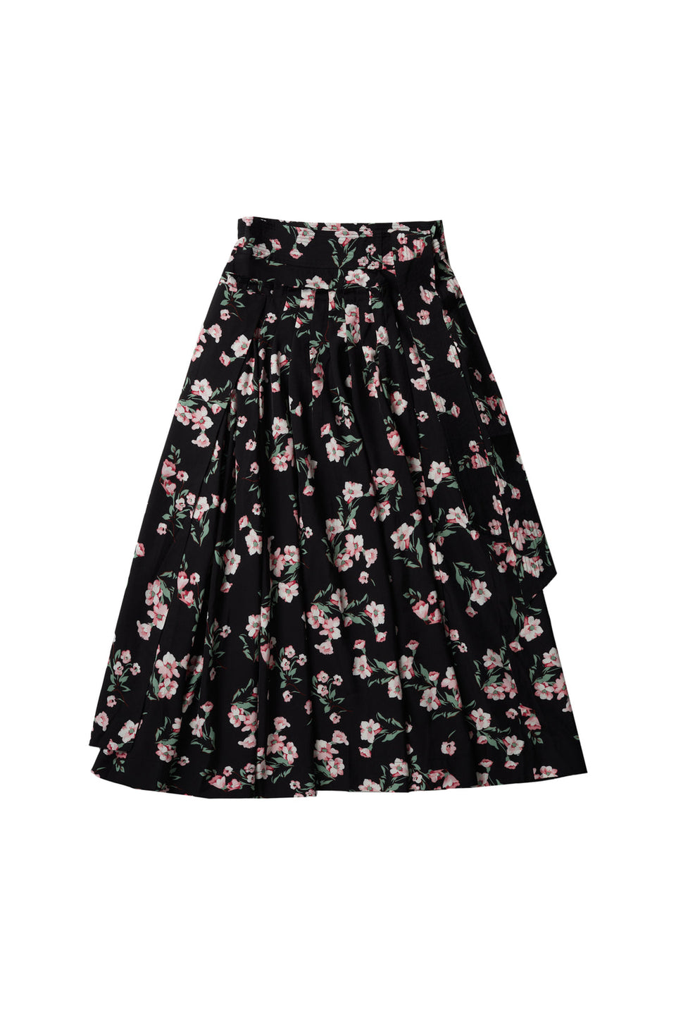 Zaikamoya Pink Floral Pleated Wrap Black Skirt