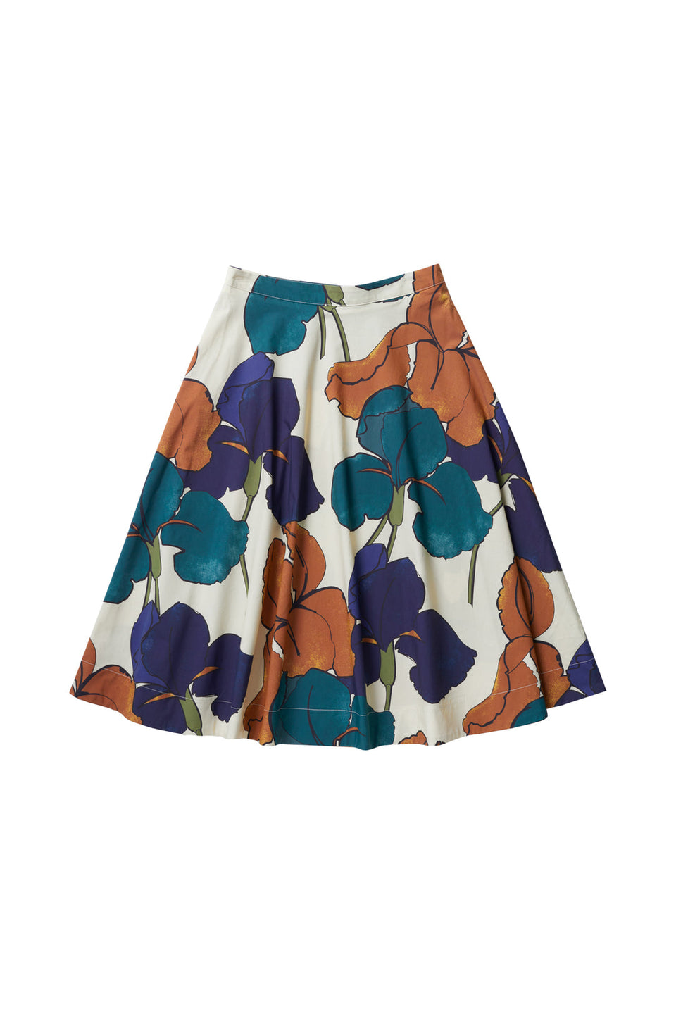 Zaikamoya Knee Length Blue/Green/Brown Flowers Circle Skirt