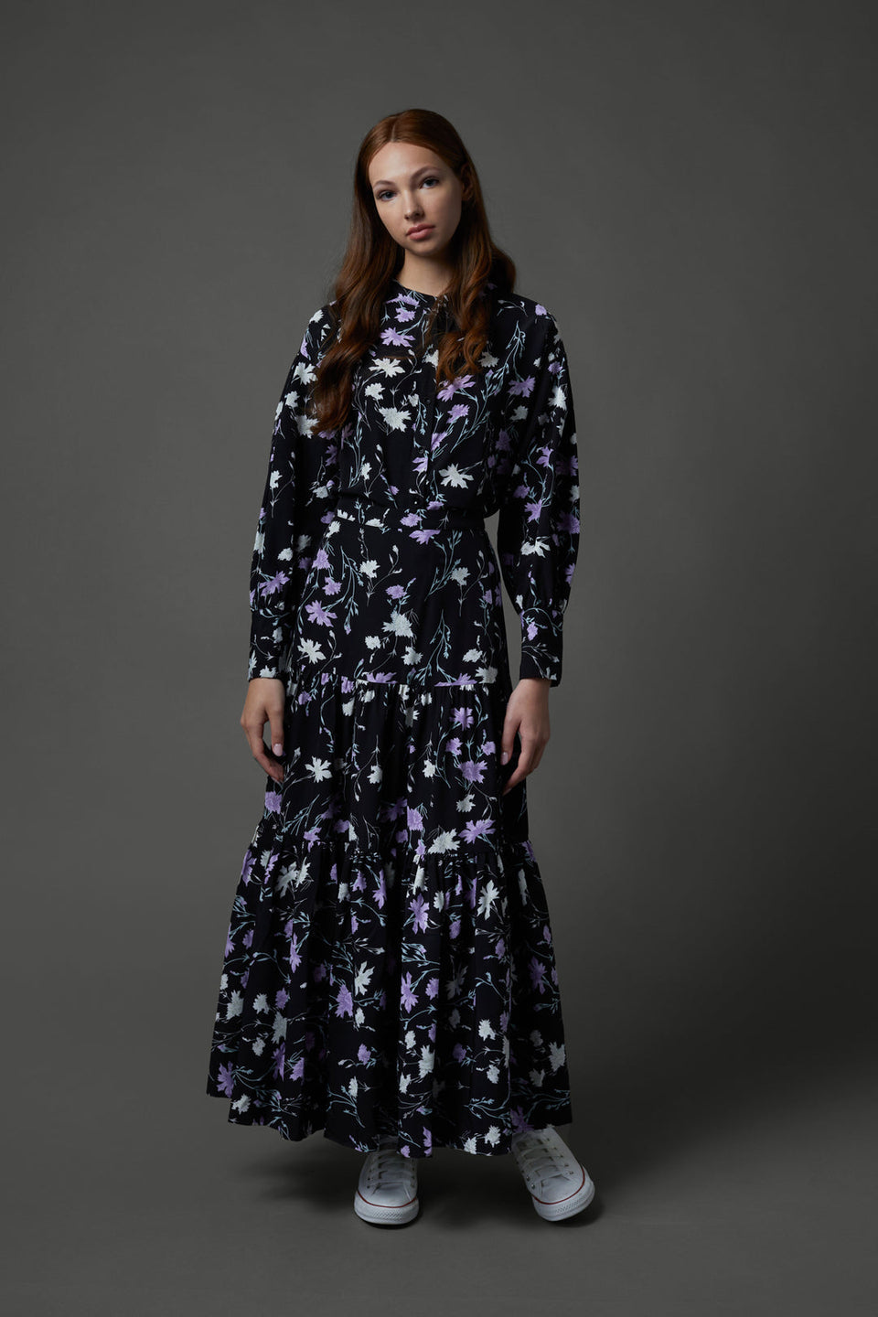 Zaikamoya Purple Floral Black Skirt