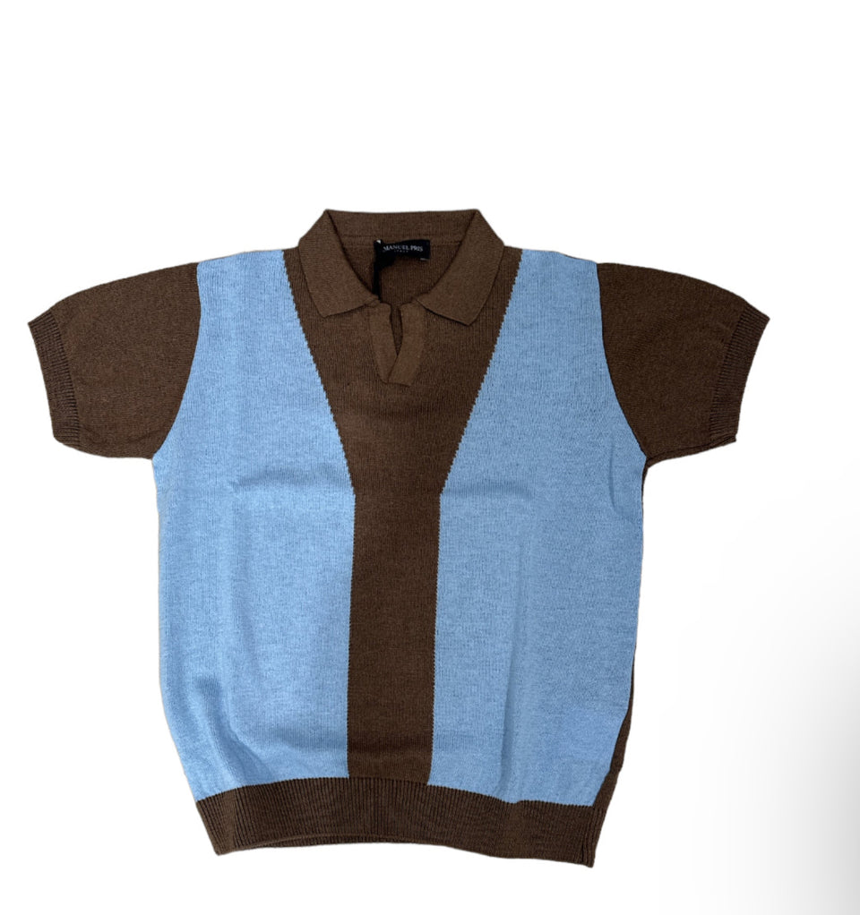 Emanuel Pris Brown and Blue Polo Sweater