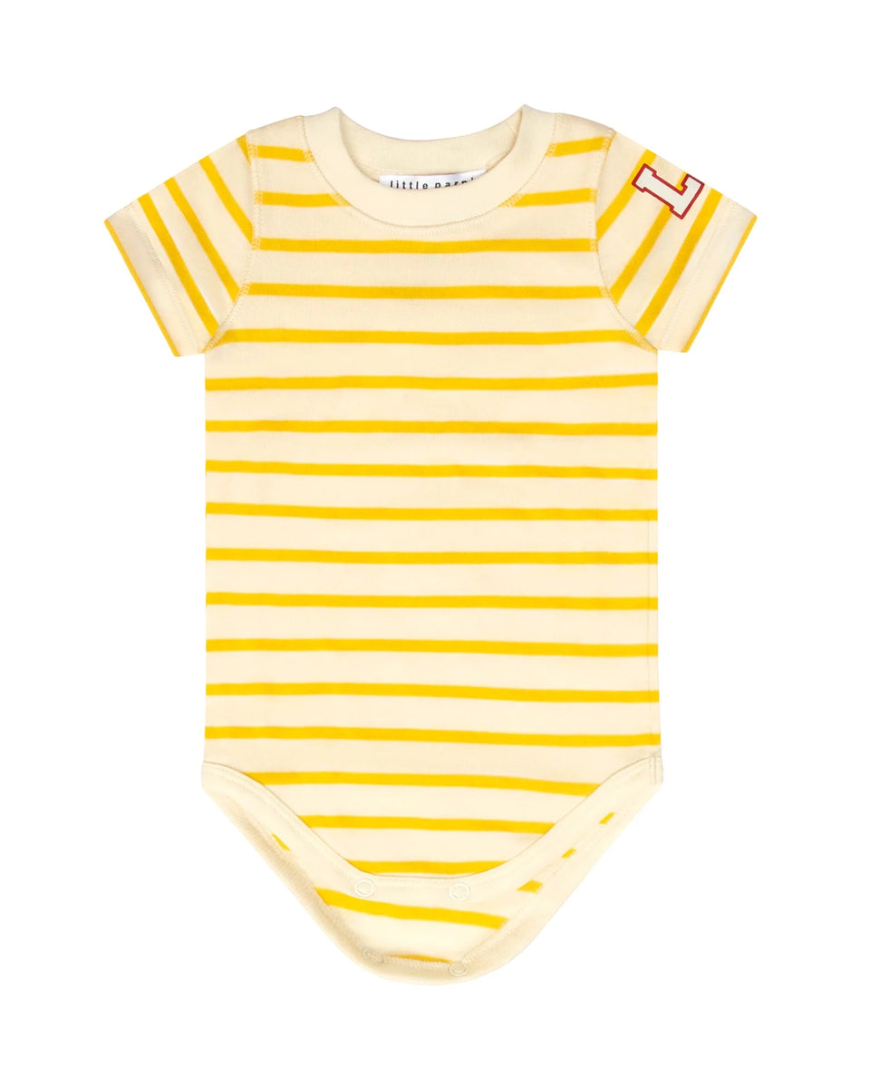 Little Parni Yellow/Ivory Wide Striped Onesie