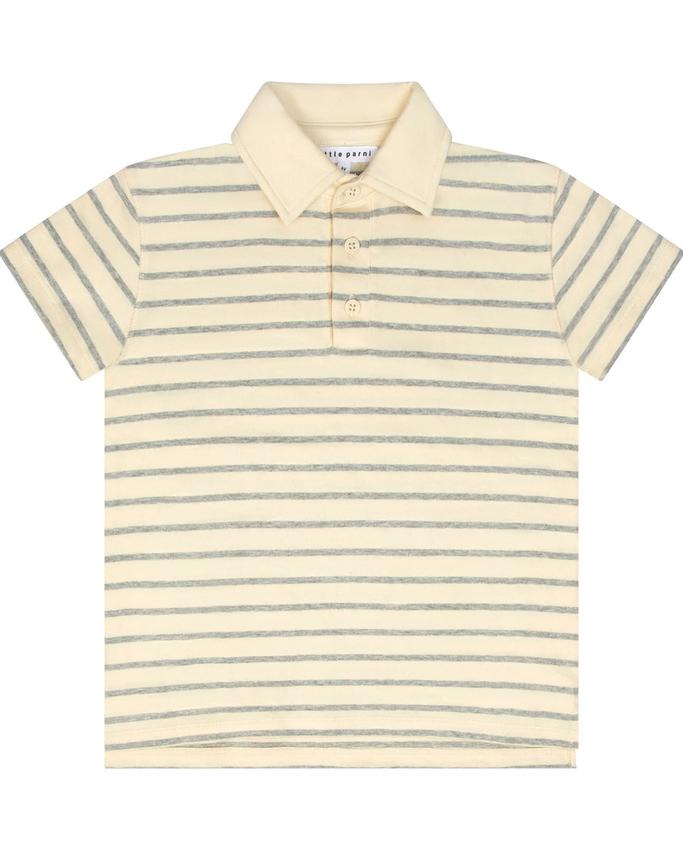 Little Parni Grey/Ivory Wide Striped Boys Polo