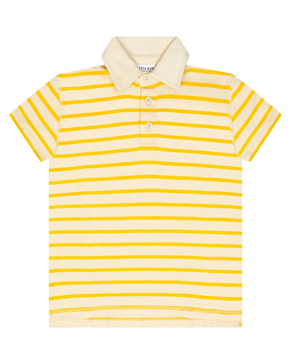 Little Parni Yellow/Ivory Wide Striped Boys Polo