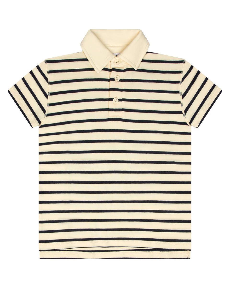 Little Parni Navy/Ivory Wide Striped Boys Polo