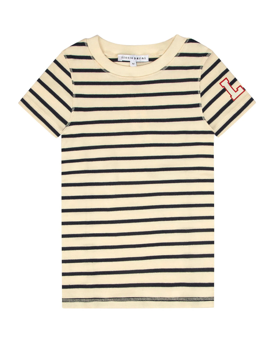 Little Parni Navy/Ivory Wide Striped SS T-Shirt