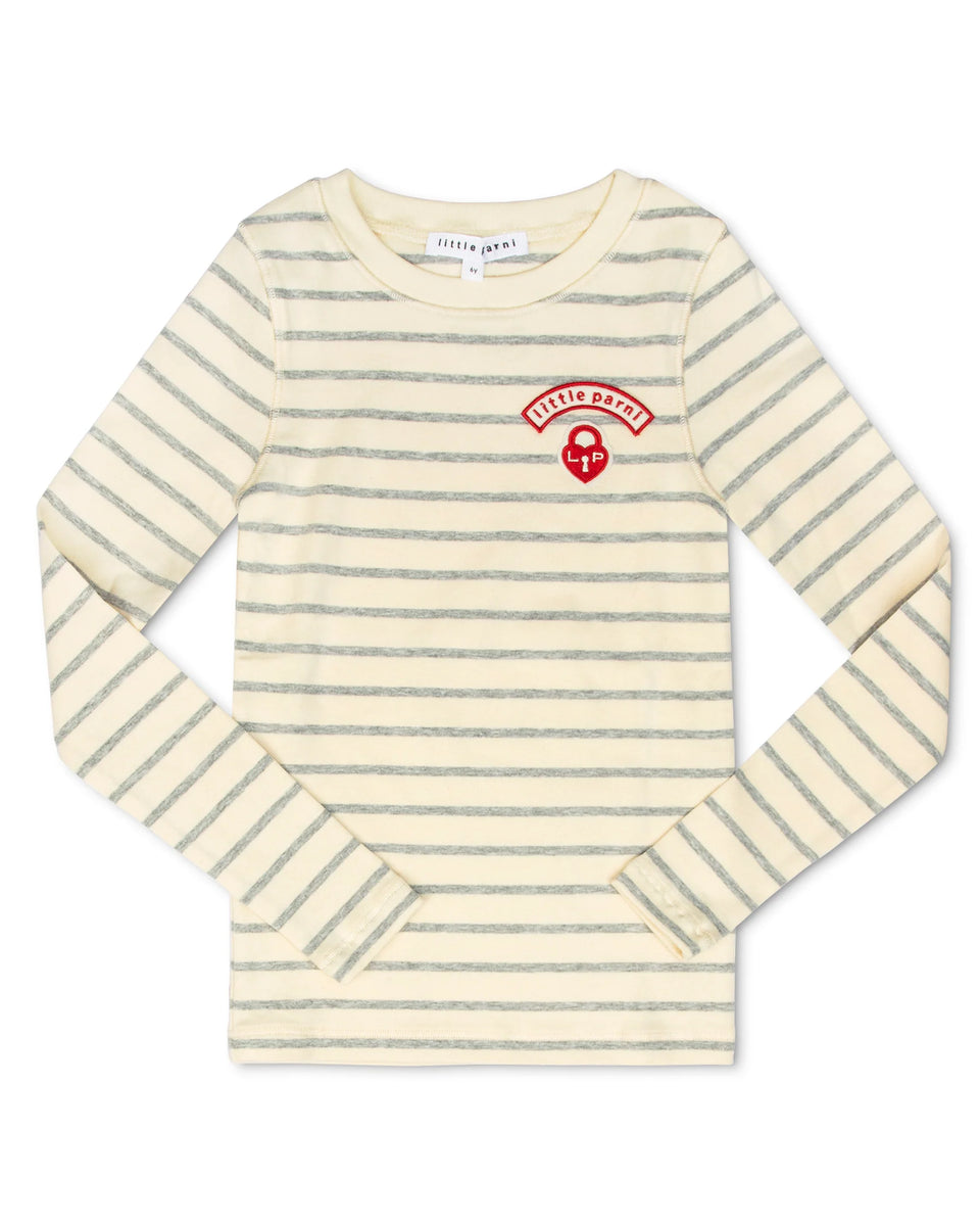 Little Parni Grey/Ivory Wide Striped LS T-Shirt