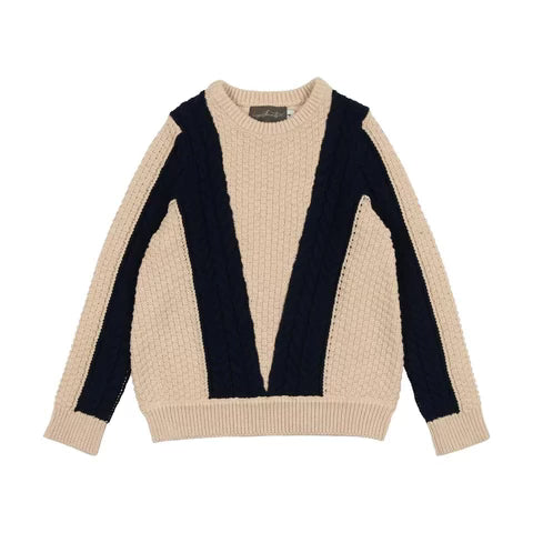 Sweet Threads Cream Knit Sweater with Navy V