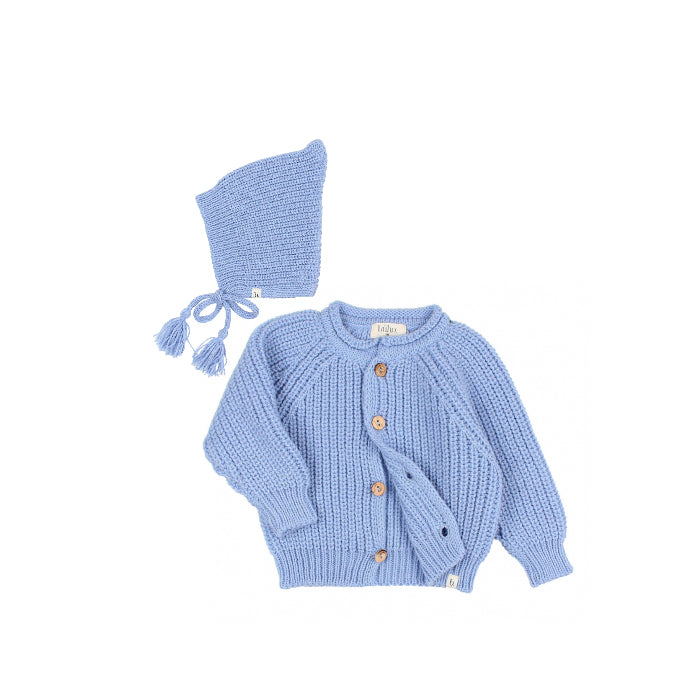 Buho Soft Blue Knit Cardigan W/ Hat