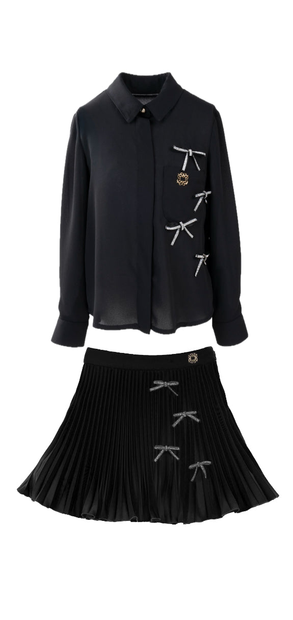 Elie Saab Black Crepe Blouse with Bow Set