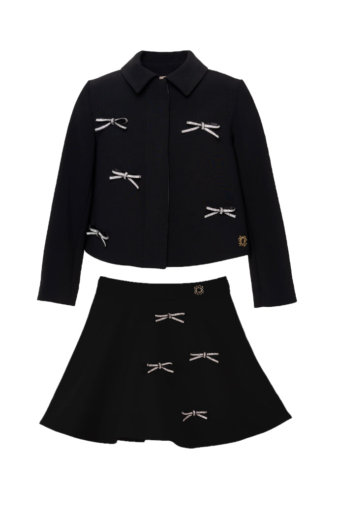 Elie Saab Black Crepe Top with Bow Set