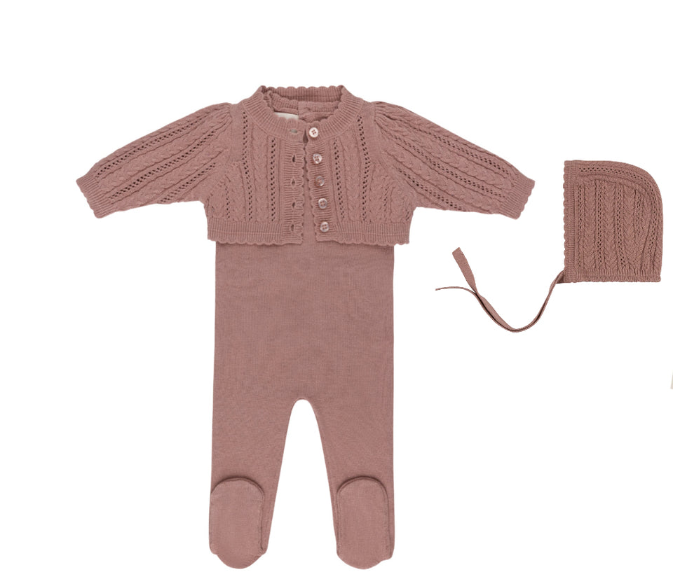 Looms Cable Pointelle Flat Mauve 3pc Set