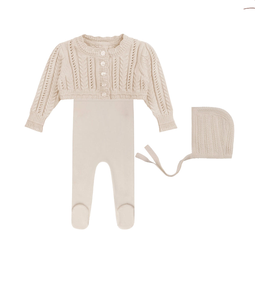 Looms Cable Pointelle Flat Ivory 3pc Set