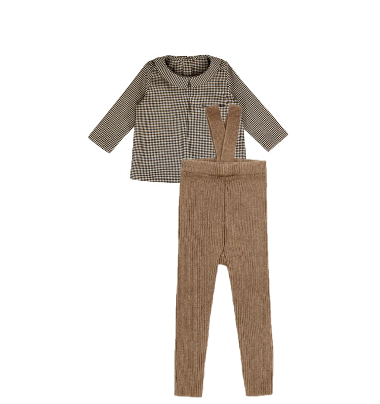 Coco Blanc Houndstooth Mocha Overall Sets