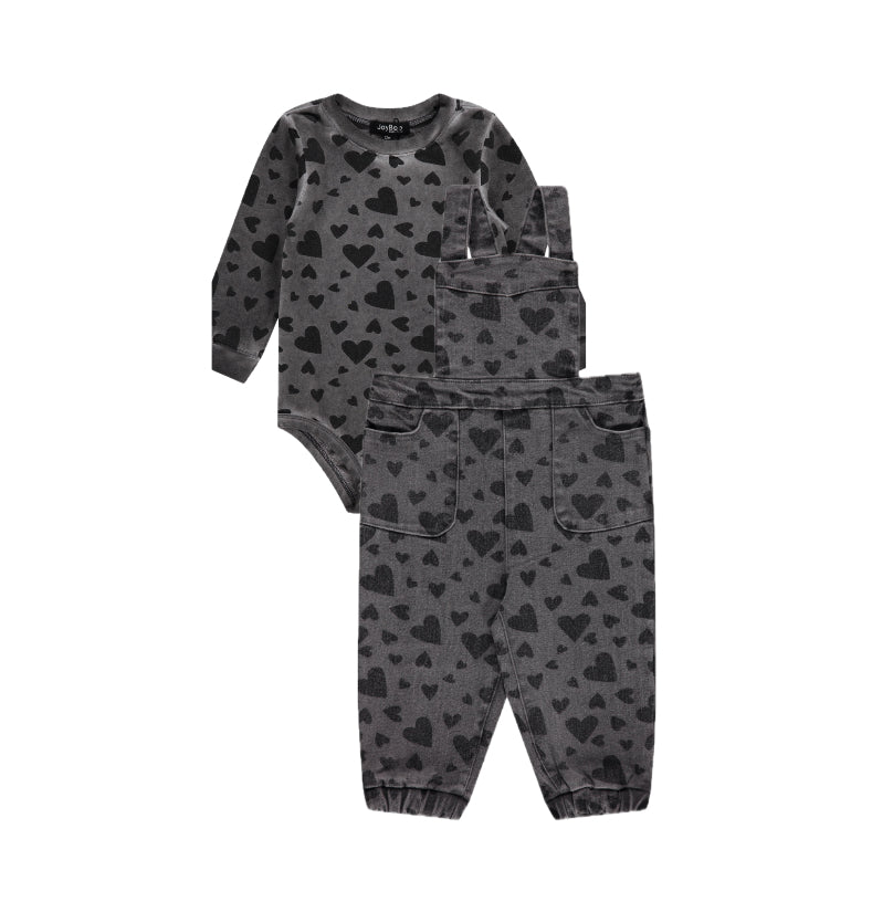 Jaybee Grey Denim Overall w/ Sweatshirt Onesie Set