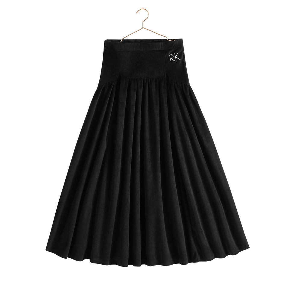 Retrokid Isla Black Velvet Ribbed Maxi Skirt