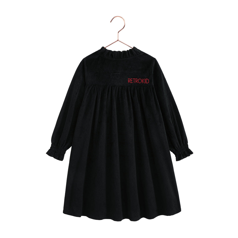 Retrokid Isla Black Short Velvet Ribbed Dress