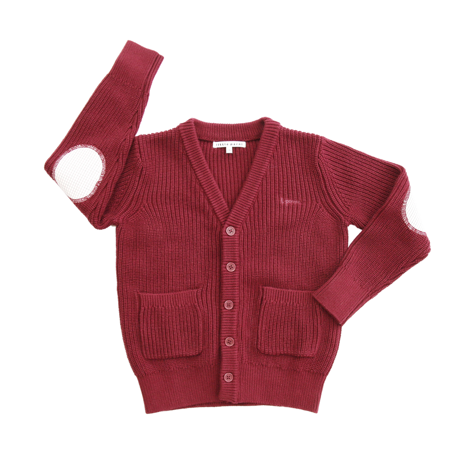 Little Parni Burgundy Boys Patch Cardigan