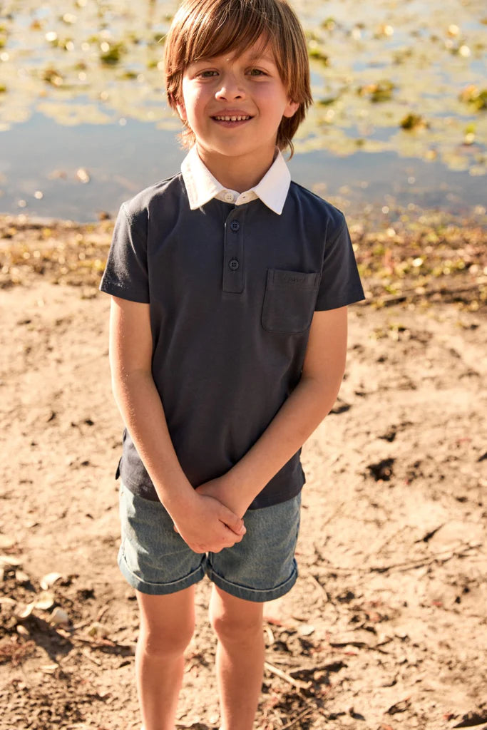 Little Parni Navy Blue LP Embroidered Polo
